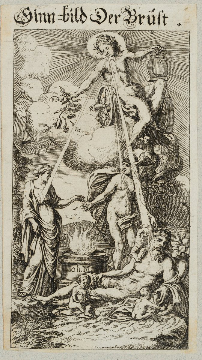 J. Meyer, Symbol of the Chest, Apollo on the Chariot, 17th-Century, Etching