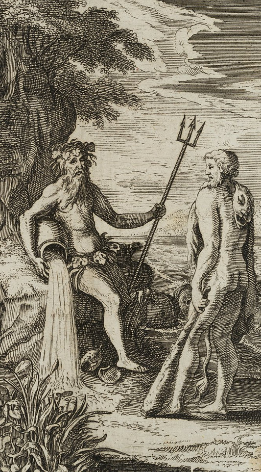 J. Meyer, Symbol of the Limbs, River God and Hercules, 17th-Century, Etching