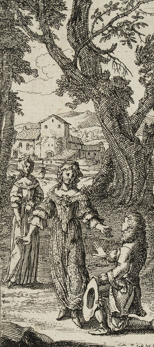 J. Meyer, Young Man Kneeling in Front of a Lady, 17th-Century, Etching