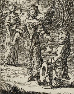 J. Meyer, Young Man Kneeling in Front of a Lady, 17th-Century, Etching-OJR-1273435