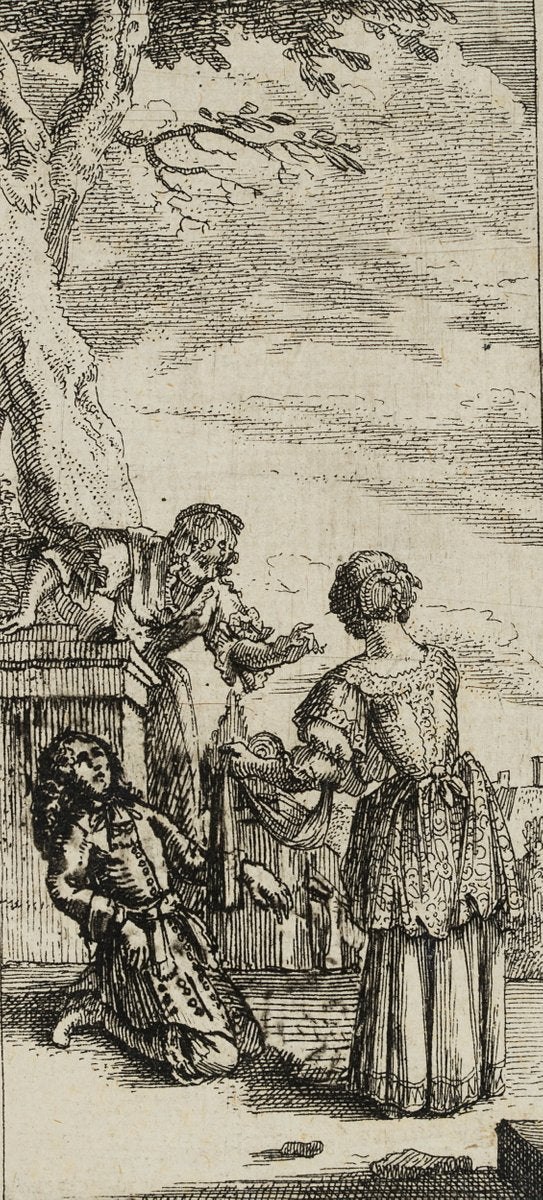 J. Meyer, Youth and Noble Lady, 17th-Century, Etching