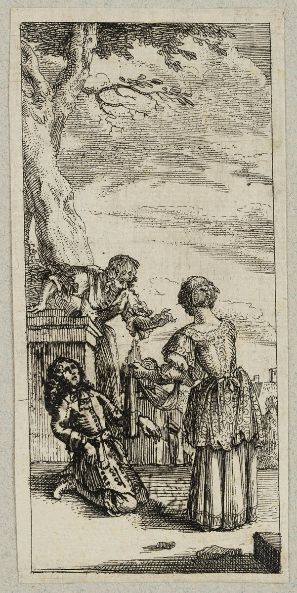 J. Meyer, Youth and Noble Lady, 17th-Century, Etching