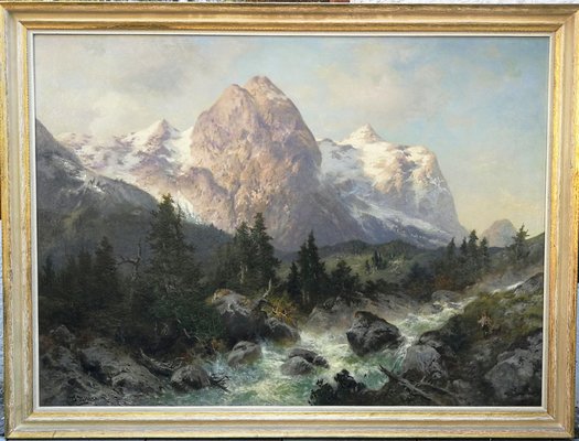 J. Miller, Mountain Landscape, Oil on Canvas, Framed-FSD-1067622