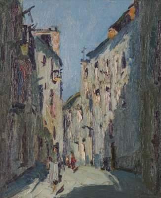 J. Mir, Street Scene on a Sunny Day, Mid-20th Century, Oil on Canvas-AOI-1106812