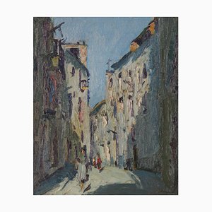 J. Mir, Street Scene on a Sunny Day, Mid-20th Century, Oil on Canvas-AOI-1106812