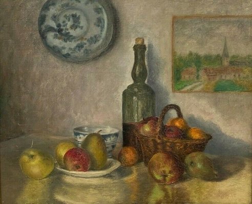 J Poisat, Still Life with Fruit, Oil on Canvas, Framed-QKG-1363700