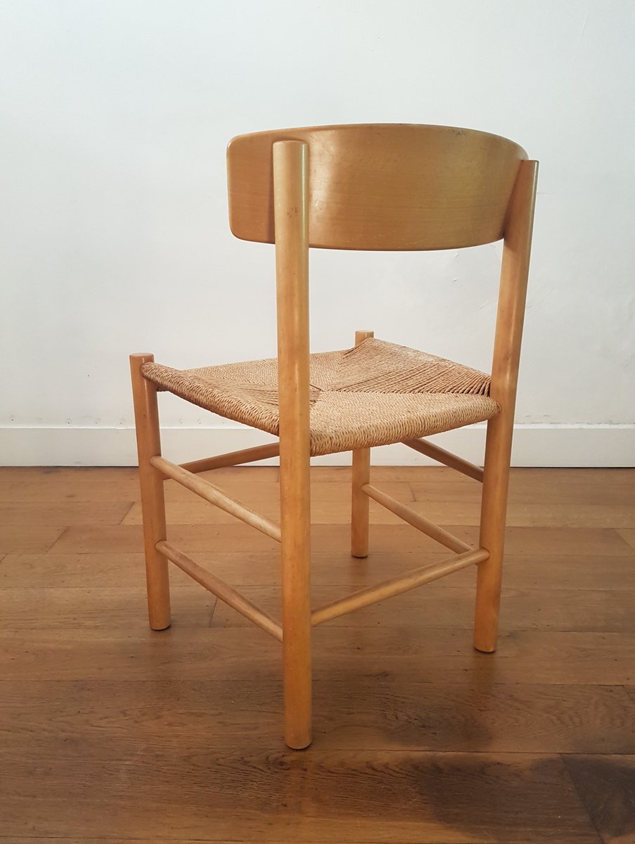 J39 Dining Chairs in Beach & Danish Papercord by Børge Mogensen for FDB Møbler, 1960s, Set of 8