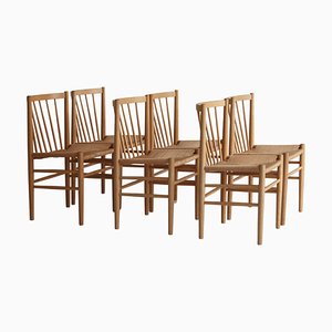 J80 Dining Chairs in Oak & Paperboard by Jørgen Bækmark, 1960s, Set of 6-WRF-1284557