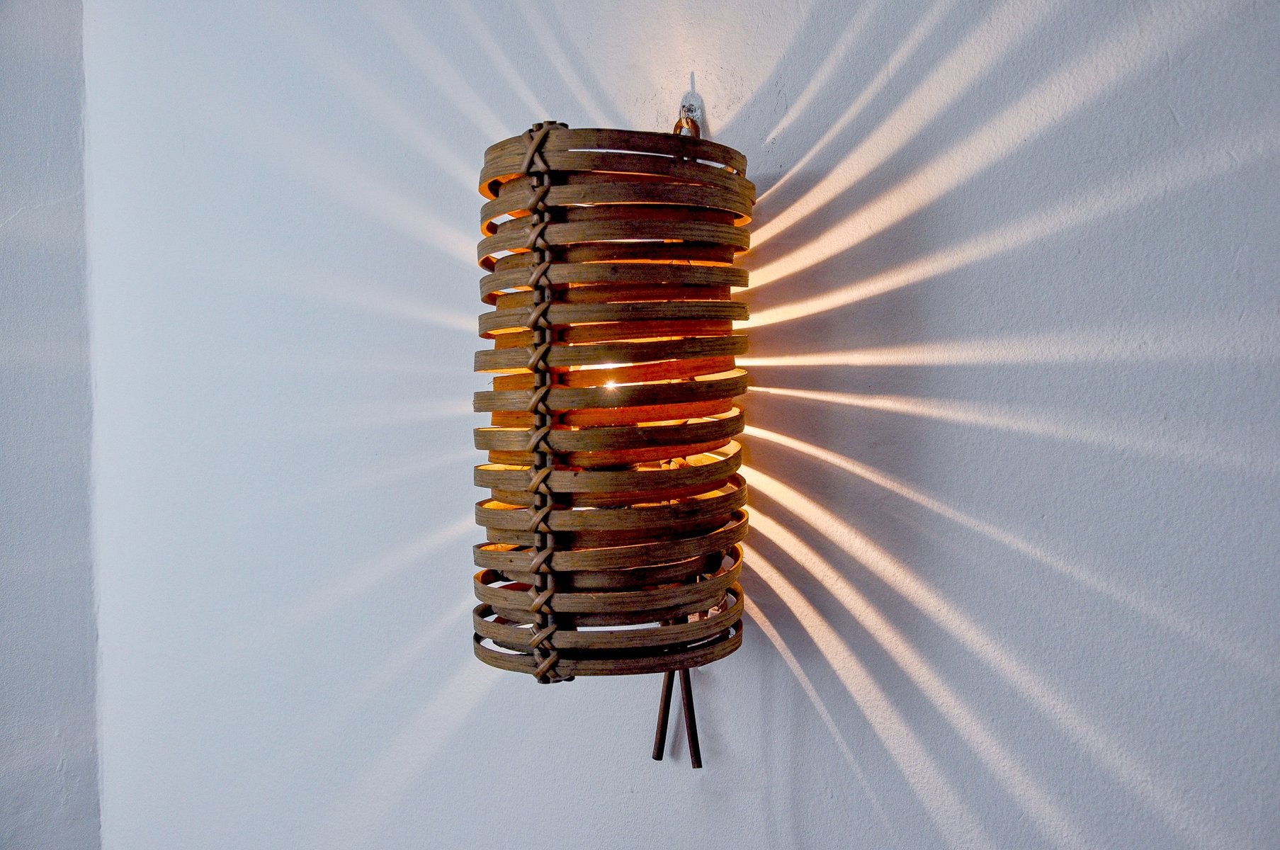 JA Junco Caned Rattan Wall Lamp by Coderch for Tunds, 1960