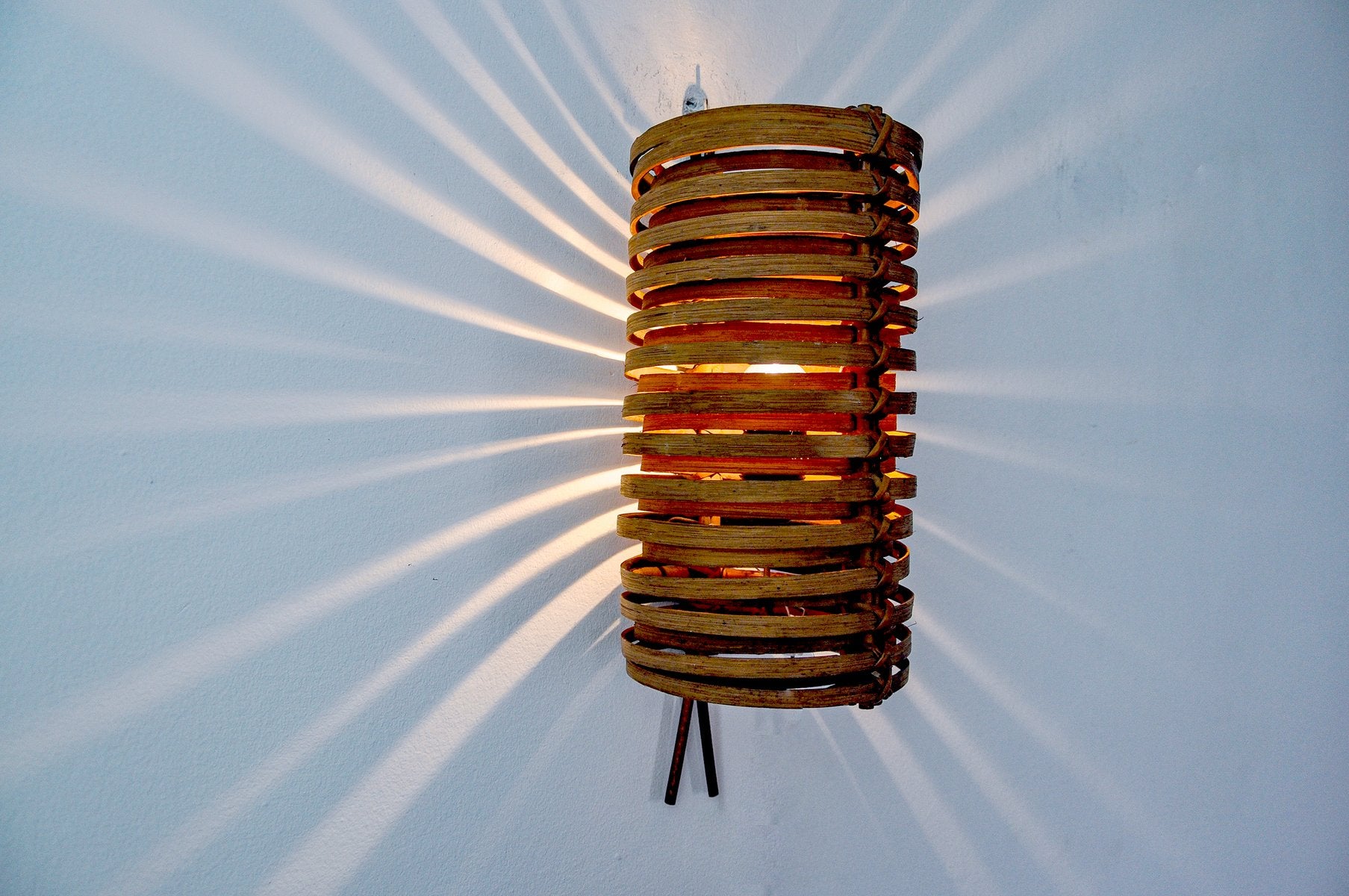 JA Junco Caned Rattan Wall Lamp by Coderch for Tunds, 1960