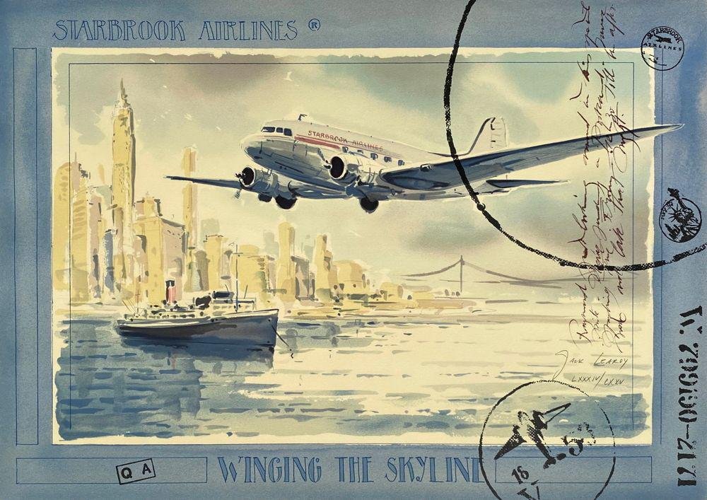 Jack Learoy, Starbrook Airlines, Winging the Skyline, 1995, Lithograph on BFK Rives Paper