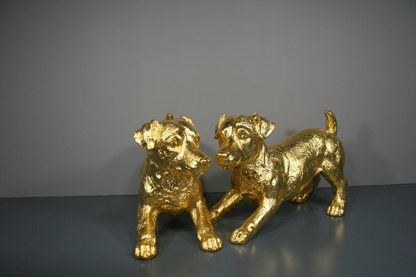 Jack Russell Figures in 24 Karat Gilt, 2000s, Set of 2-QAI-1778409