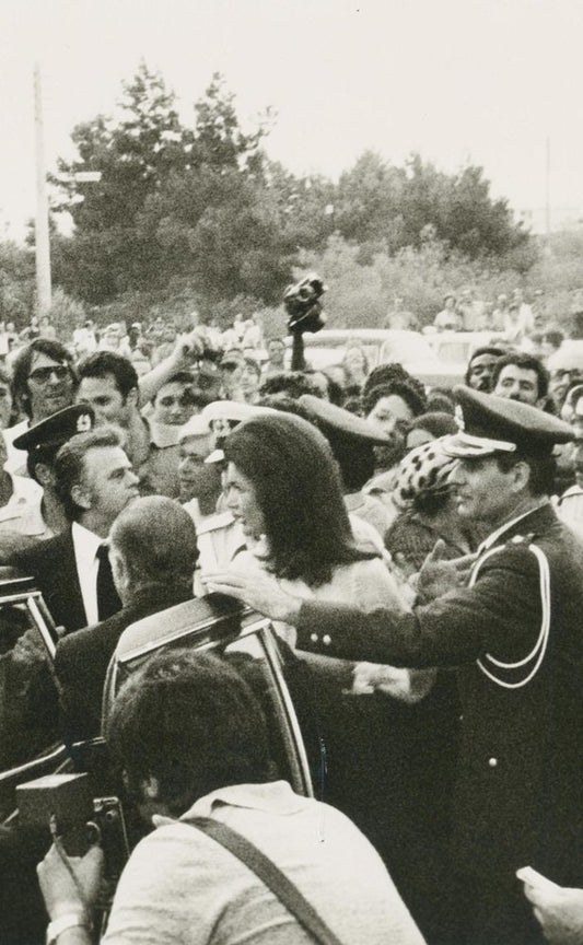 Jackie Kennedy with Crowd of People, 1970s, Black & White Photograph