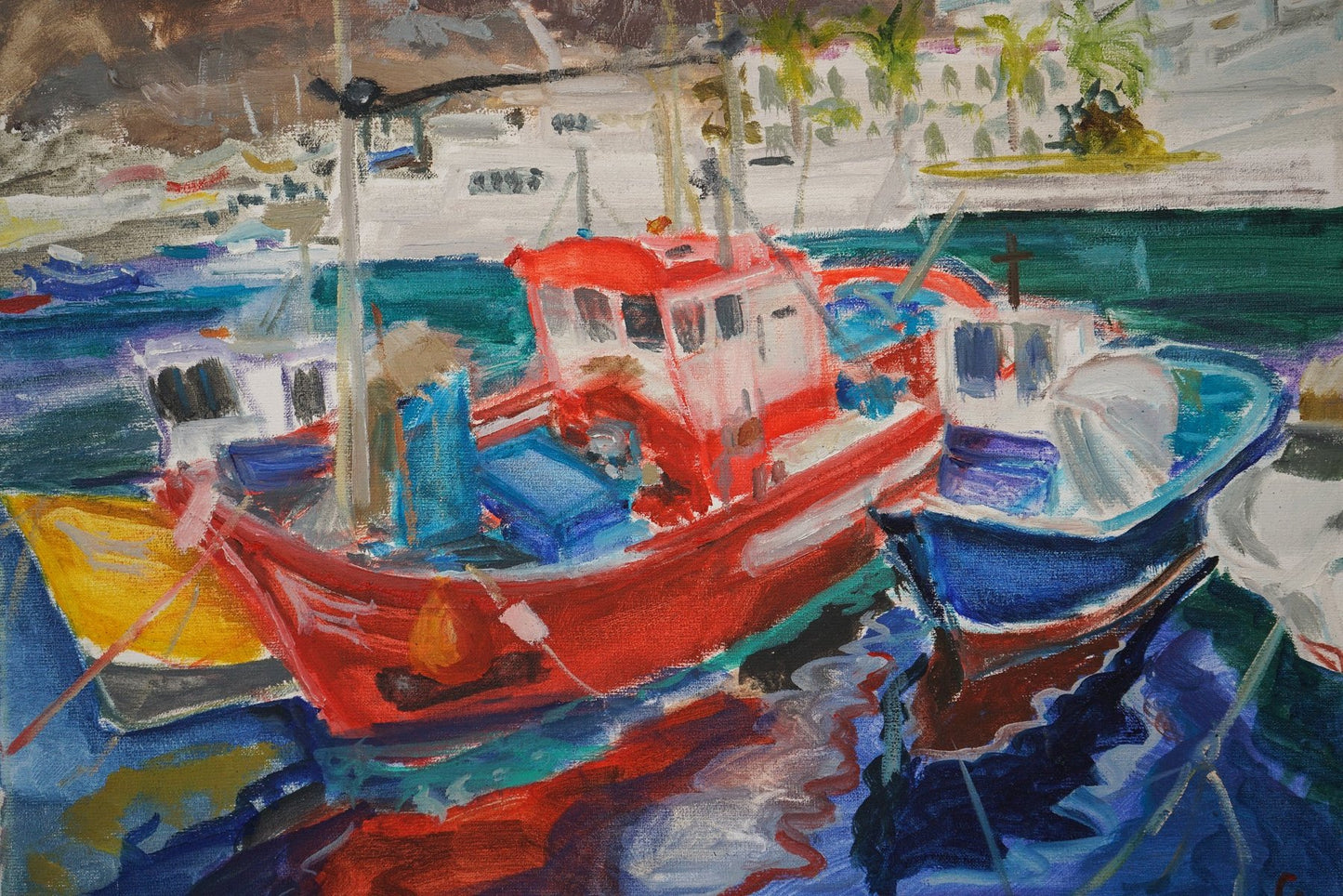 Jackson, Gran Canaria, Fishing Port and Boats, 2000s, Oil on Board