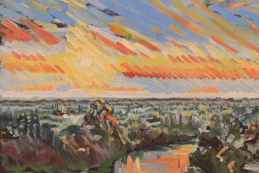 Jackson, Richmond Terrace, December Sunset, 20th-Century, Oil on Board, Framed