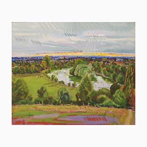 Jackson, Richmond Terrace Sunset En Plein Air, 20th Century, Oil on Board, Framed-AOI-1311619