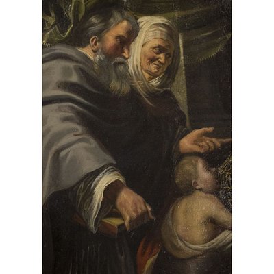 Jacob Jordaens, Madonna with Child, Anna, Joachim and Infant Saint John, 1800s, Oil Painting on Copper, Framed-BEW-2042004