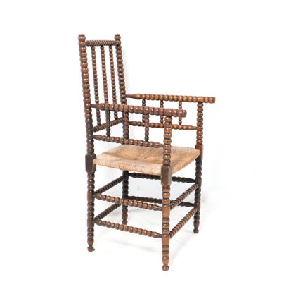 Jacobean Stained Beech Bobbin Armchair, 1900s-MY-1737152