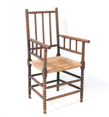 Jacobean Stained Beech Bobbin Armchair, 1900s-MY-1737152