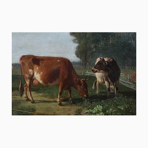 Jacquelart, Grazing Cows, 1890s, Oil on Canvas, Framed-ZLE-1450163