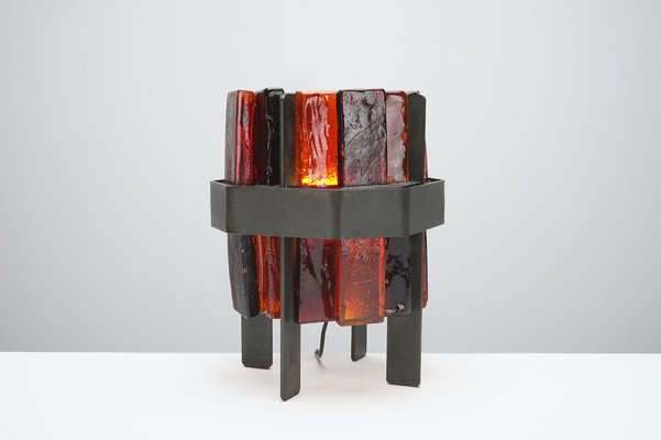 Jacques Avoinet Glass and Iron Table Lamp, 1950s-WCH-956371