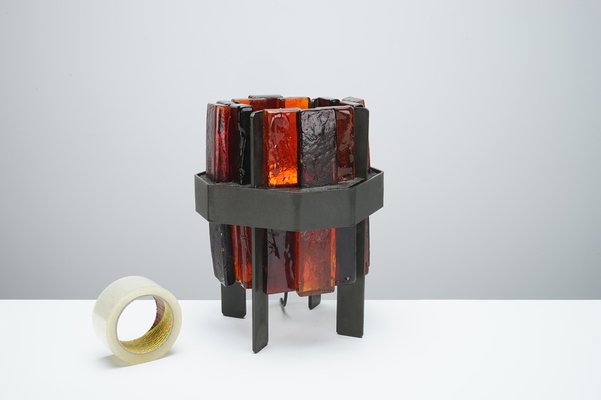 Jacques Avoinet Glass and Iron Table Lamp, 1950s-WCH-956371