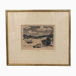 Jacques Boullaire, Breton Shore, Chausey Islands Boats, Lithograph, Framed-QKG-1762669