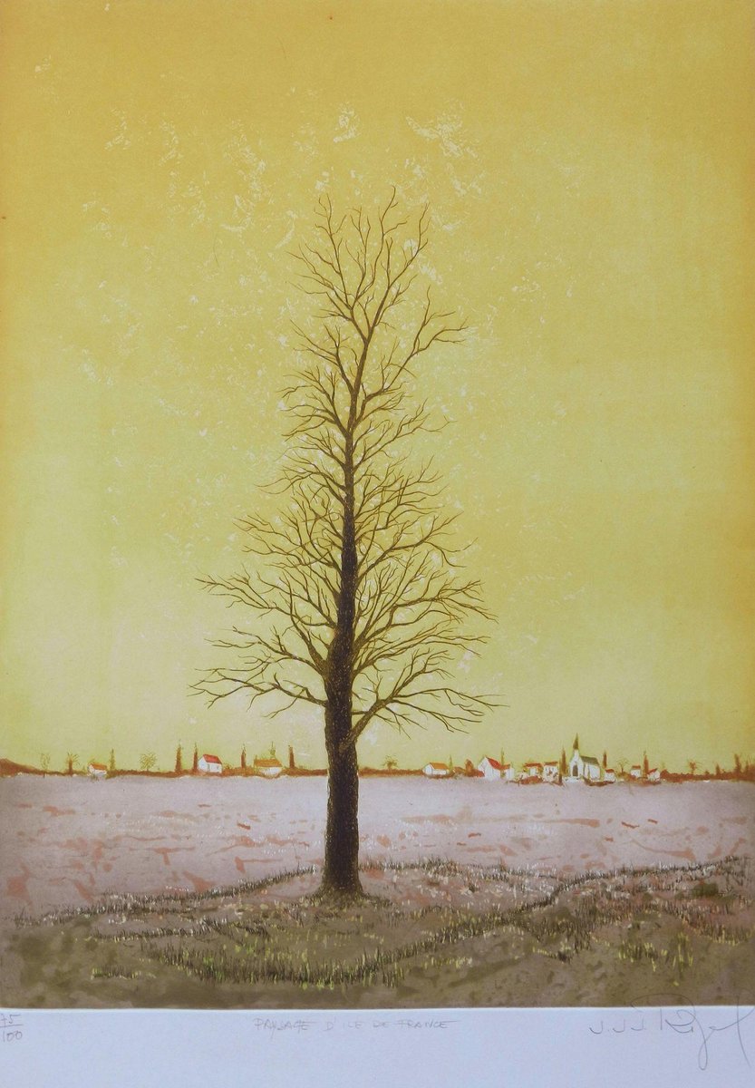 Jacques Joachim Jean Rigal, French Paysage d'Ile de France, Tree, 20th-Century, Lithograph