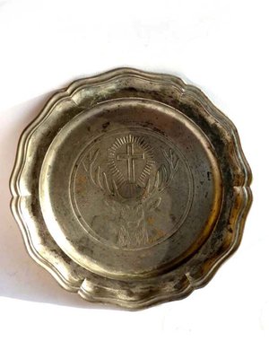 Jagermeister Advertising Liquor Pewter Plate, 1950s-GKB-840718