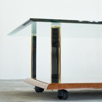 Jaguar Coffee Table in Bronze, Burl Wood and Beveled Glass from Nicola Voci, 1970s-LPQ-1814051