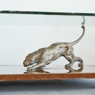 Jaguar Coffee Table in Bronze, Burl Wood and Beveled Glass from Nicola Voci, 1970s-LPQ-1814051