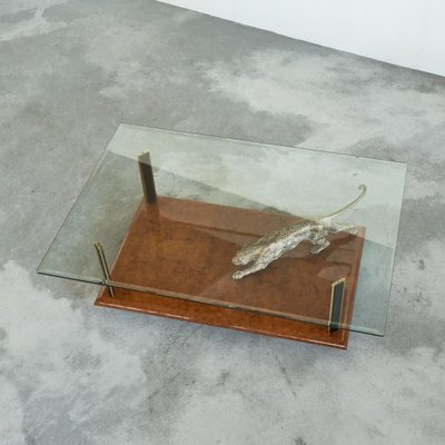 Jaguar Coffee Table in Bronze, Burl Wood and Beveled Glass from Nicola Voci, 1970s-LPQ-1814051