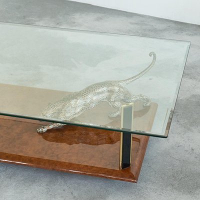 Jaguar Coffee Table in Bronze, Burl Wood and Beveled Glass from Nicola Voci, 1970s-LPQ-1814051