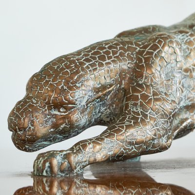 Jaguar Coffee Table in Bronze, Burl Wood and Beveled Glass from Nicola Voci, 1970s-LPQ-1814051