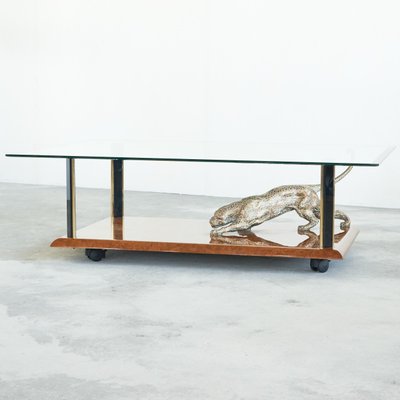 Jaguar Coffee Table in Bronze, Burl Wood and Beveled Glass from Nicola Voci, 1970s-LPQ-1814051