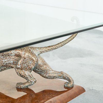 Jaguar Coffee Table in Bronze, Burl Wood and Beveled Glass from Nicola Voci, 1970s-LPQ-1814051