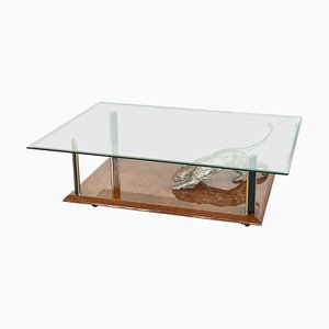 Jaguar Coffee Table in Bronze, Burl Wood and Beveled Glass from Nicola Voci, 1970s-LPQ-1814051