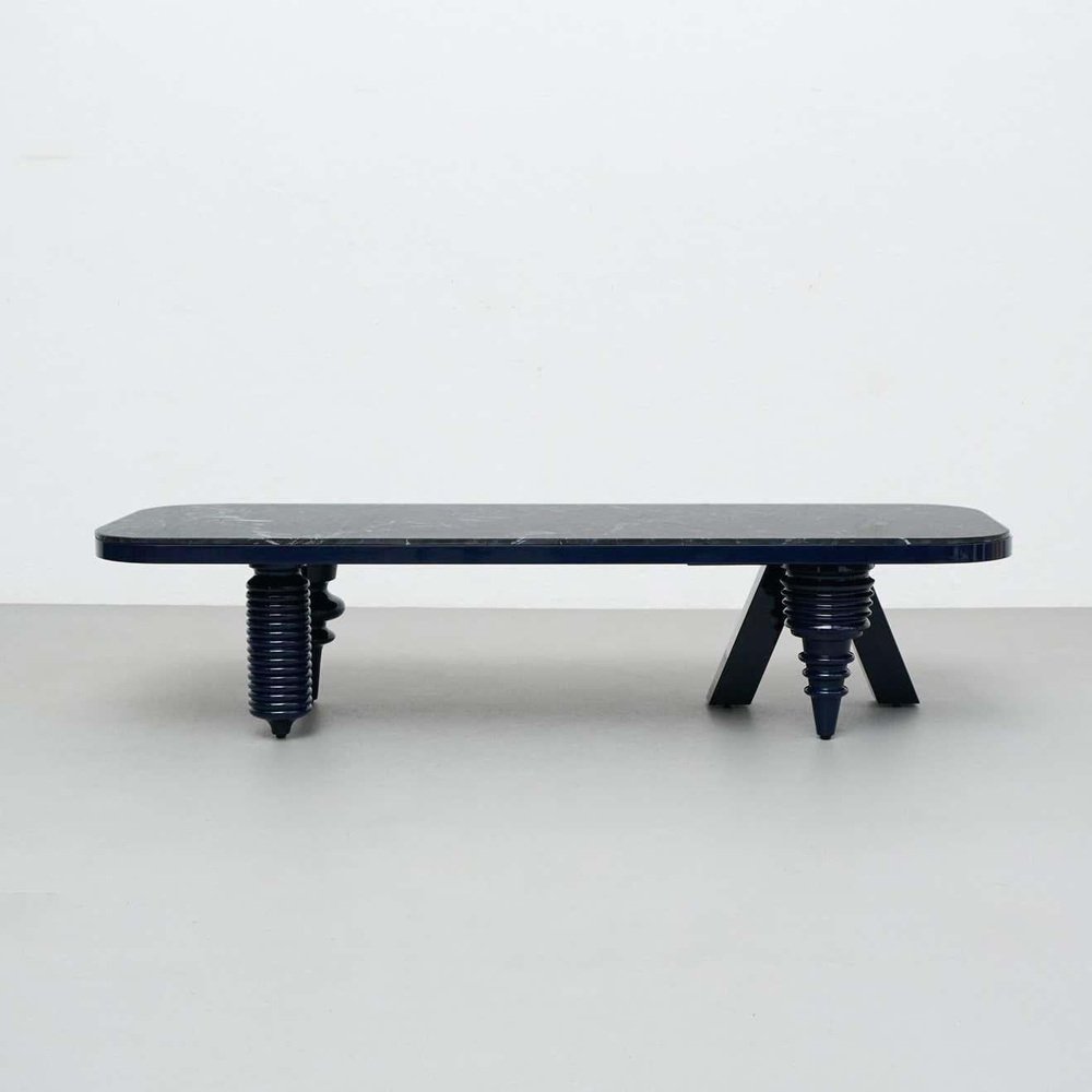 Jaime Hayon Black and Blue Marble Multileg Low Table attributed to Bd Barcelona