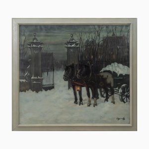 Jakob Koganowsky, Winter Street Scene with a Carriage, 1890s-1910s, Oil on Canvas-QOR-2022843