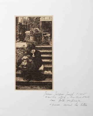 James Tissot, Girl and Child, Original Etching, Late 19th Century-ZCI-1379547