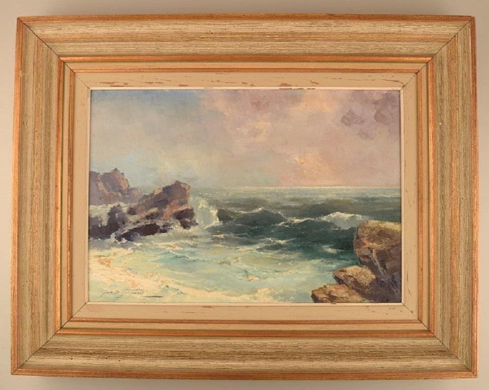 Jan B. Pospisil, Oil on Canvas, Coastal Motif, Mid-20th Century