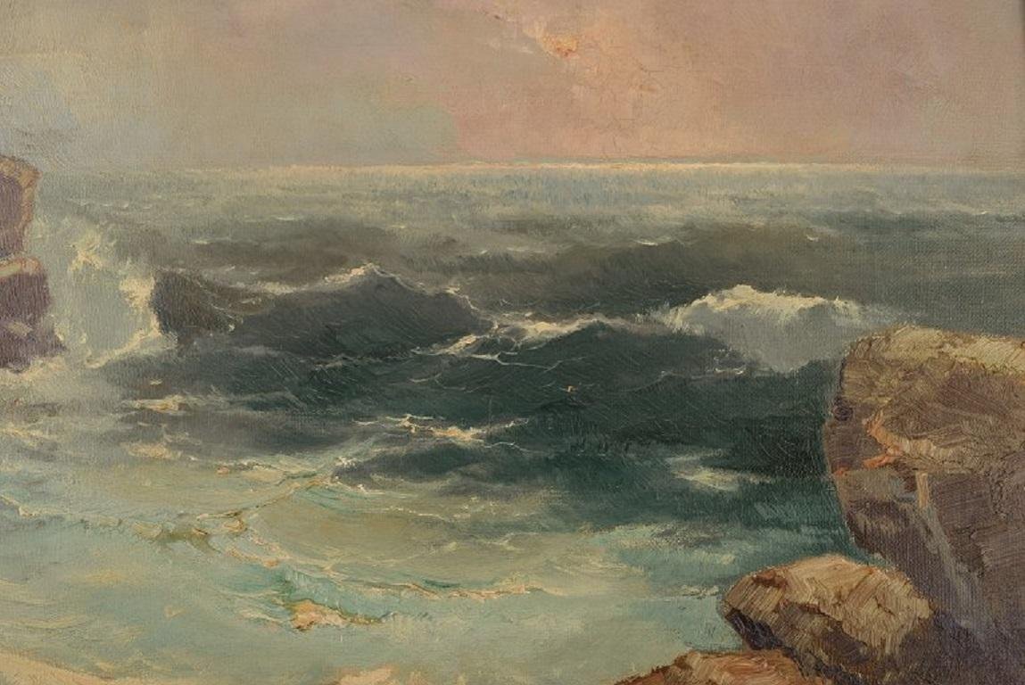 Jan B. Pospisil, Oil on Canvas, Coastal Motif, Mid-20th Century