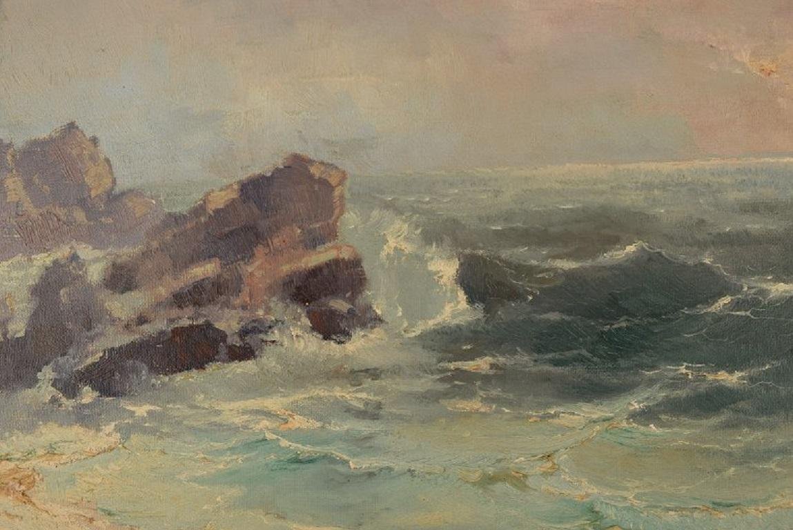 Jan B. Pospisil, Oil on Canvas, Coastal Motif, Mid-20th Century