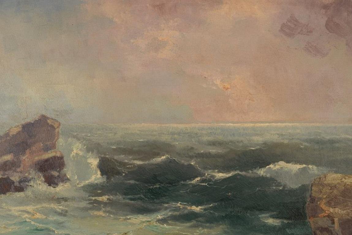 Jan B. Pospisil, Oil on Canvas, Coastal Motif, Mid-20th Century