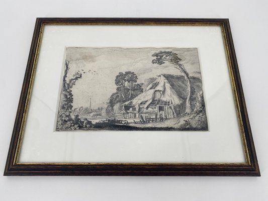 Jan Va De Velde, Genre Scene of a Landscape with a Hut, Netherlands, 1616, Paper, Framed-CZ-2018339