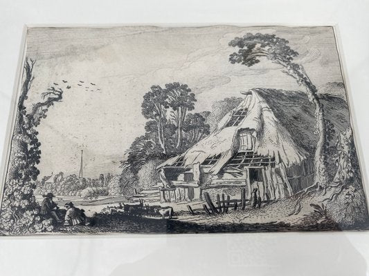 Jan Va De Velde, Genre Scene of a Landscape with a Hut, Netherlands, 1616, Paper, Framed-CZ-2018339