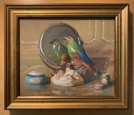 Jane Nérée-Gautier, Still Life with a Bird, Gouache on Cardboard, 1920s, Framed-CJU-1749725