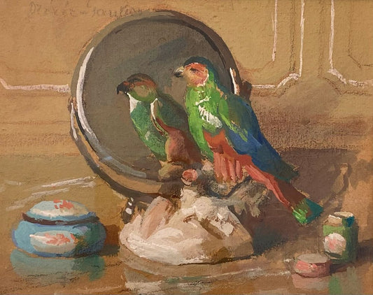 Jane Nérée-Gautier, Still Life with a Bird, Gouache on Cardboard, 1920s, Framed