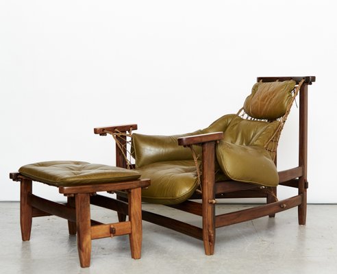 Jangada Lounge Chair and Ottomane by Jean Gillon for Italma Wood Art, 1970s, Set of 2-XE-2035390