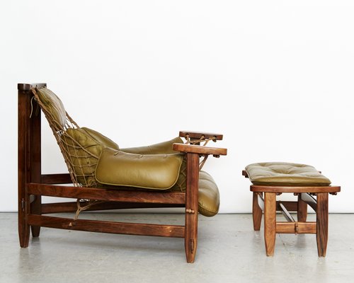 Jangada Lounge Chair and Ottomane by Jean Gillon for Italma Wood Art, 1970s, Set of 2-XE-2035390